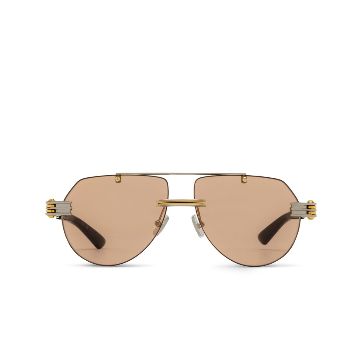 Bottega Veneta BV1342S 002 gümüş altın rimless aviator güneş gözlüğü