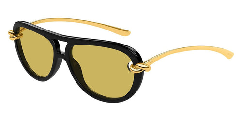 Bottega Veneta BV1418S 001 siyah altın sarı camlı aviator güneş gözlüğü
